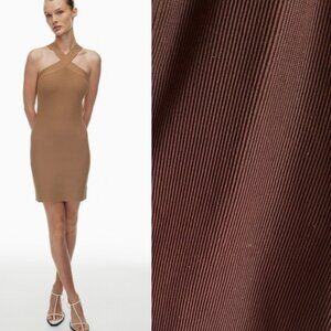 Aritzia Babaton Sz XS Sculpt Knit Criss Cross Brown Mini Dress